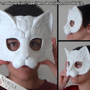 Stylized Cat Mask Blank, Kitty Masque, Cat Masquerade Mask, Resin Half Mask, DIY Blank Mask, Feline Renaissance Faire Mask, Cat Face Mask image 1