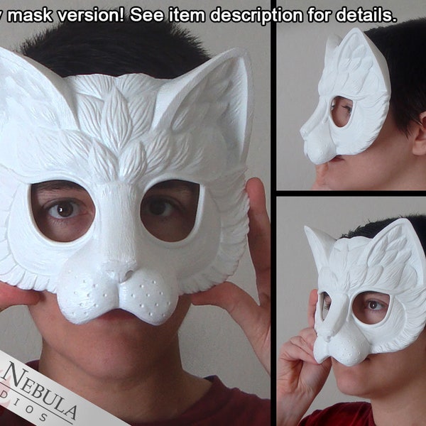 Stylized Cat Mask Blank, Kitty Masque, Cat Masquerade Mask, Resin Half Mask, DIY Blank Mask, Feline Renaissance Faire Mask, Cat Face Mask