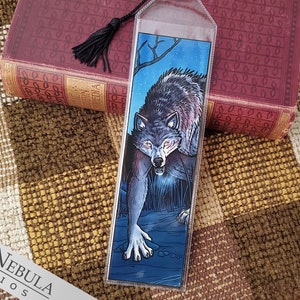 Vinyl Werewolf Bookmark with Black Tassel, Lycanthropy Movie Monster Horror Illustration image 1