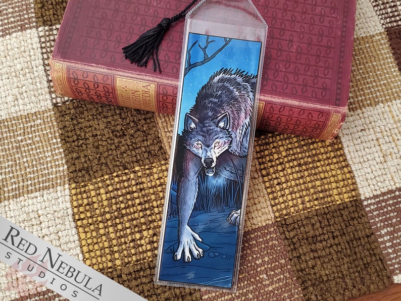 Vinyl Werewolf Bookmark with Black Tassel, Lycanthropy Movie Monster Horror Illustration image 1