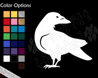 Raven Vinyl Decal, Creepy Bird Silhouette Crow Sticker for Car Window or Laptop - Multiple Color Options