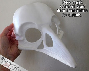 Raven Skull Mask Blank, White Cast Resin Mask for Ravens, Crows, and other Corvids