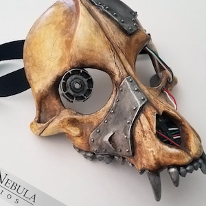 War Dog Skull Mask, One of a Kind Cyberpunk Monster Canine Mask Hand Painted Wolf Skull Face Mask with Wires and Hand Sculpted Details image 8