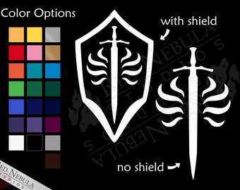 Templar Sword Vinyl Decal, Dragon Age Car Decal with Sword and Shield Symbol - Multiple Color Options
