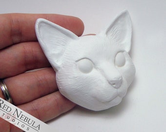 Cat Cabochon - Resin Cat Face Blank Flat Back, Optional Magnet or Ornament, Pet Kitty Doll Face, or Fridge Magnet Project for Cat Lovers