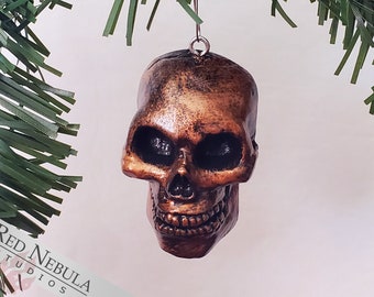 Skull Ornament - Bronze Hand-Painted Resin Cast Skeleton Face Christmas Decoration