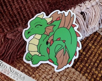 Baby Dragon 3" Vinyl Sticker - Cute Sleeping Green Dragon, Waterproof Mythology Sticker with UV Protection