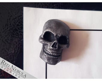 Mini Skull Magnet - Silver or Iron Hand-Painted Resin Cast Skull Refrigerator Magnet