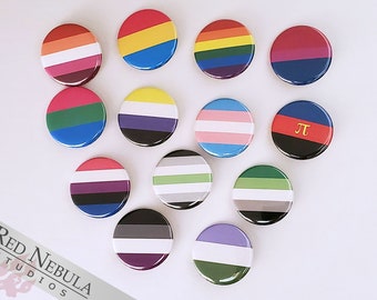 Pride Buttons, Magnets, or Keychains, 1.25" LGBTQ Flag Pinback Button, LGBTQIA+