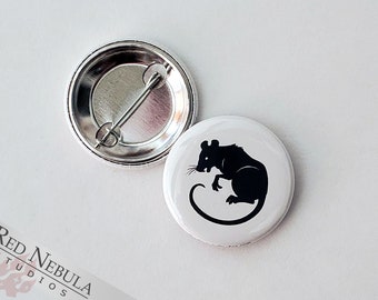 Spooky Rat Button, Magnet, or Keychain, 1.25", Creepy Animal Pin with Rat Silhouette