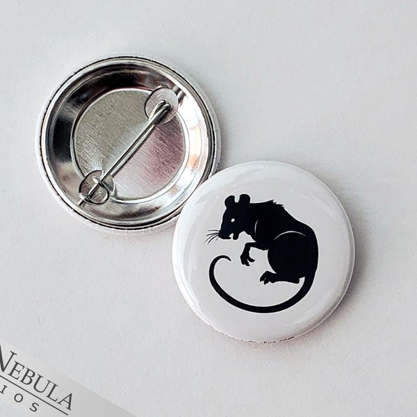 Spooky Rat Button, Magnet, or Keychain, 1.25", Creepy Animal Pin with Rat Silhouette