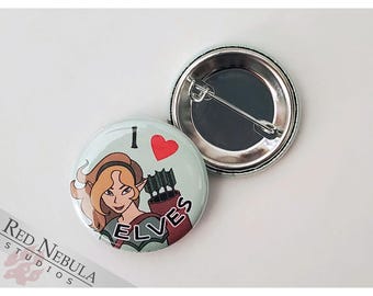 I Love Elves Pinback Button, Magnet, or Keychain, 1.25", Fantasy Elf Button