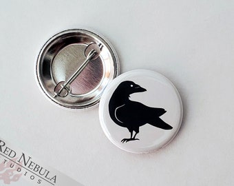 Raven Button, Magnet, or Keychain, 1.25", Creepy Bird Silhouette Pinback Button