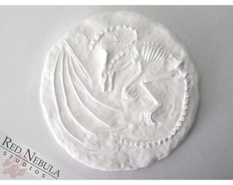Fossil Dragon Skeleton Plaque Blank - Unpainted Flat Back Resin Cast Wall Art - Fantasy Paleontology, Cryptozoology