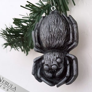 Spider Ornament Silver Hand-Painted Resin Cast Arachnid Christmas Decoration, Christmas Tree Spider image 7