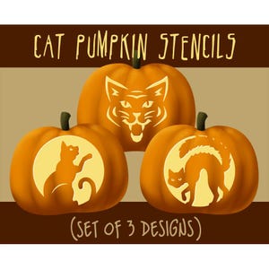 Digital Cat Pumpkin Stencils, Halloween Jack-o-lantern Patterns, Halloween Cats