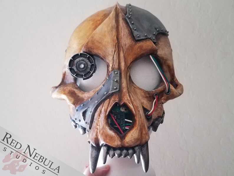 War Dog Skull Mask, One of a Kind Cyberpunk Monster Canine Mask Hand Painted Wolf Skull Face Mask with Wires and Hand Sculpted Details image 7