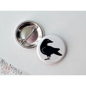 Raven Button, Magnet, or Keychain, 1.25&quot;, Creepy Bird Silhouette Pinback Button