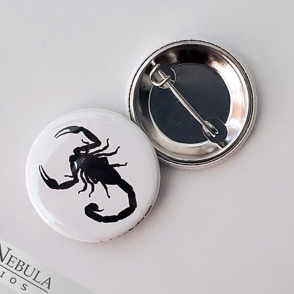 Scorpion Pinback Button, Magnet, or Keychain, 1.25", Creepy Crawler Pin for Arachnid Lovers or Entomologists