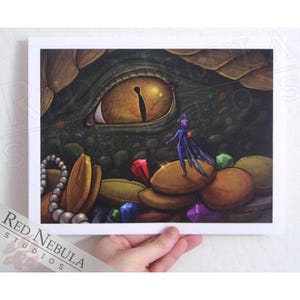 Dragon and Fairy Art Print, &quot;Tiny Thief&quot;, Funny Fantasy Wall Art, 5 x 7 in / 8.5 x 11 in