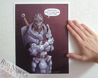 Turian in Dragon Age Armor, Mass Effect Humor, Fanart Comic Art Print, 8.5 x 11 in