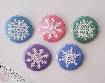 Pastel Snowflake Buttons, Magnets, or Keychains, 1.25" Pinback Button for Christmas or the Winter Season