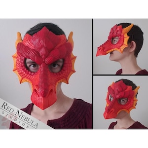 Fiery Dragon Mask - Red, Orange, and Yellow Cast Resin, Handpainted Masquerade Mask