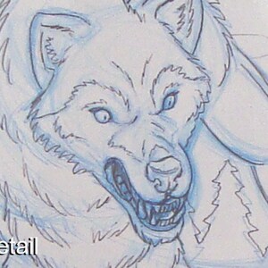 8.5 x 11 Werewolf Hunt Anthro Wolves in the Forest, OOAK Original Horror Pencil Art Drawing image 2