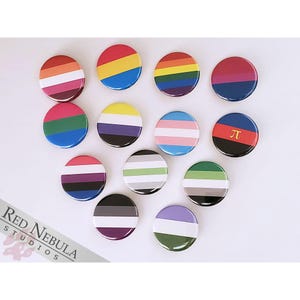 Pride Buttons, Magnets, or Keychains, 1.25&quot; LGBTQ Flag Pinback Button, LGBTQIA+