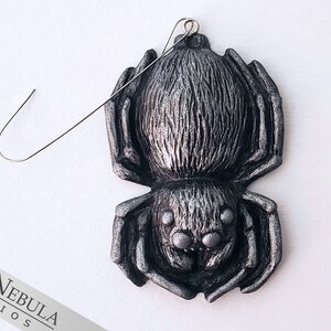 Spider Ornament Silver Hand-Painted Resin Cast Arachnid Christmas Decoration, Christmas Tree Spider image 6