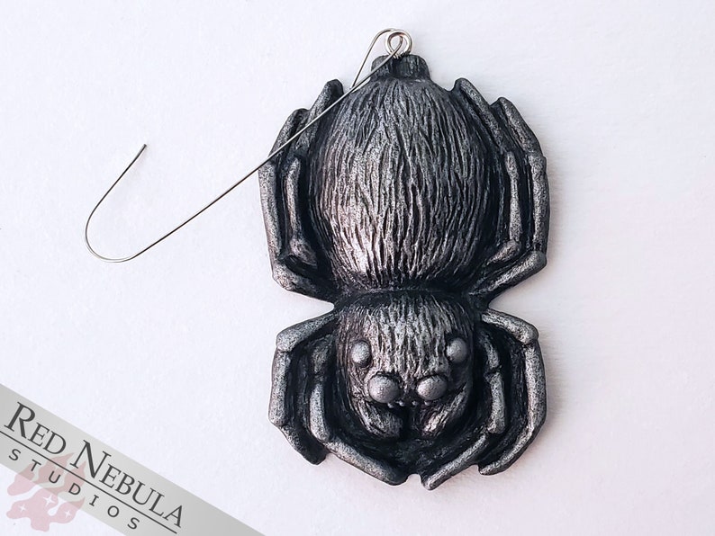 Spider Ornament Silver Hand-Painted Resin Cast Arachnid Christmas Decoration, Christmas Tree Spider image 6