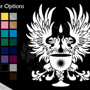 Grey Wardens Vinyl Decal, 5 x 6 Dragon Age Car Decal with Two Griffons and Chalice Multiple Color Options image 1