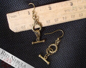 Cog Steampunk Earrings with Antiqued Brass Finish