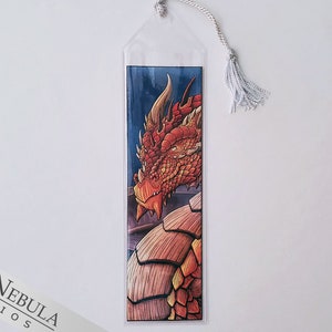 Bronze Dragon Bookmark with Silver Tassel, Fantasy Art Book Mark with Scaly Orange Dragon 画像 4