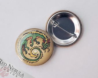 Chinese Dragon Pinback Button, Magnet, or Keychain, 1.25", Asian Dragon with Pearl Orb, Symbol of Good Fortune