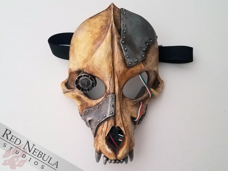 War Dog Skull Mask, One of a Kind Cyberpunk Monster Canine Mask Hand Painted Wolf Skull Face Mask with Wires and Hand Sculpted Details image 2