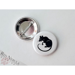Spooky Rat Button, Magnet, or Keychain, 1.25&quot;, Creepy Animal Pin with Rat Silhouette