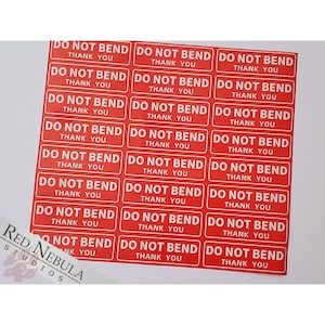 Do Not Bend Shipping Labels | 3&quot; x 1&quot; | Red, Water Resistant Vinyl, Sheets of 24 Stickers