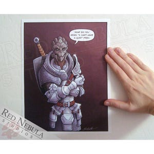 Turian in Dragon Age Armor, Mass Effect Humor, Fanart Comic Art Print, 8.5 x 11 in