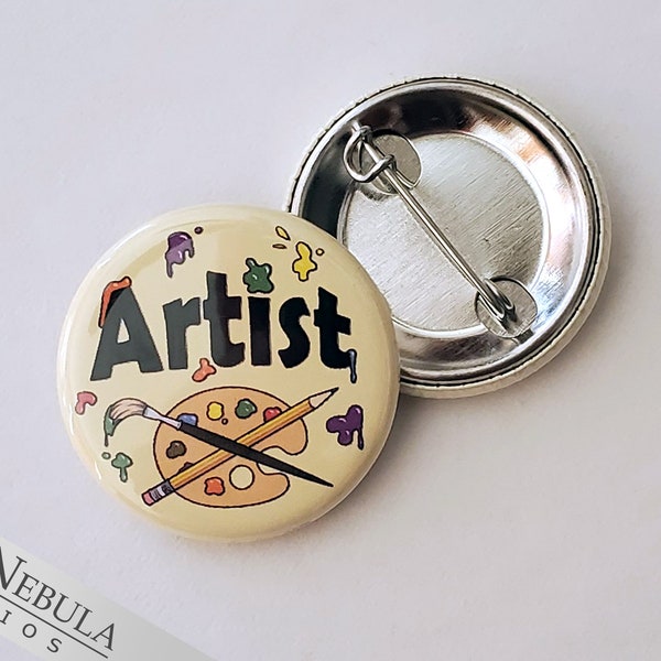 Artist Pinback Button, Magnet, or Keychain, 1.25", Colorful Paint Splatter Art Pin, Cute Gift for Painters, Sculptors, and other Creatives