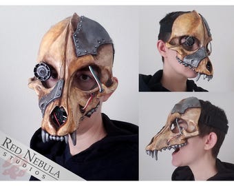 War Dog Skull Mask, One of a Kind Cyberpunk Monster Canine Mask - Hand Painted Wolf Skull Face Mask with Wires and Hand Sculpted Details