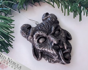 Krampus Ornament - Silver Hand-Painted Resin Cast Christmas Decoration