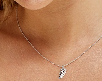Sterling Silver Leaf Necklace, Bridesmaid Gift, Silver Fern Necklace, Delicate Minimalist Pendant, Boho Jewelry, Gift for Her