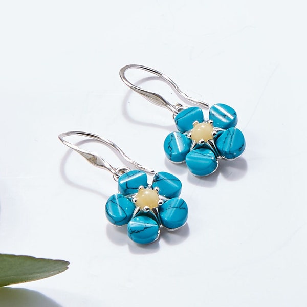 Sterling Silver Forget Me Not Earrings, Flower Earrings, Forget Me Not Jewelry, Turquoise Earrings, Floral Earrings, Gift for Mom