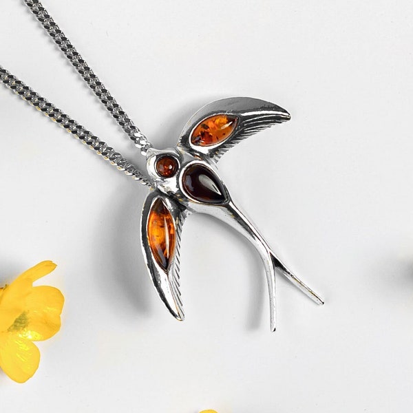 Collier hirondelle en argent sterling, bijoux hirondelle, pendentif oiseau en argent, cadeau pour femme, collier tendance, cadeaux oiseaux