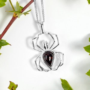 Goth Necklace Pendant, 925 Sterling Silver Black Spider Necklace, Spider Jewelry, Halloween Necklace, Insect Jewelry, Halloween Gift