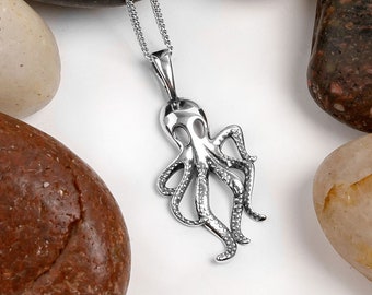 Sterling Silver Octopus Necklace: Nautical Ocean Jewelry, 24ct Gold Plate
