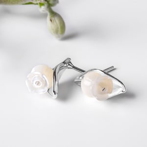 Sterling Silver Lily of the Valley Earrings: Mother of Pearl Flower Studs