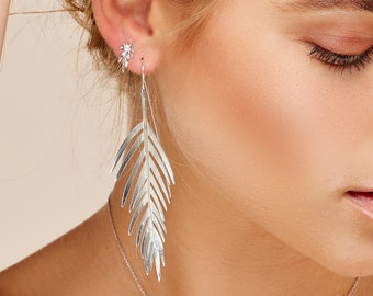 Sterling Silver Palm Earrings, Statement Earrings, Summer Jewelry, Leaf Earrings, Tropical Jewelry, Gift for Her