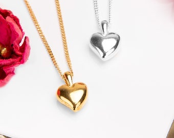 Solid Silver Heart Necklace, Dainty Simple Layered Necklace, Bridesmaid Gift, Necklace, Gift for Mom, Valentines Gift, 24ct Gold Plate